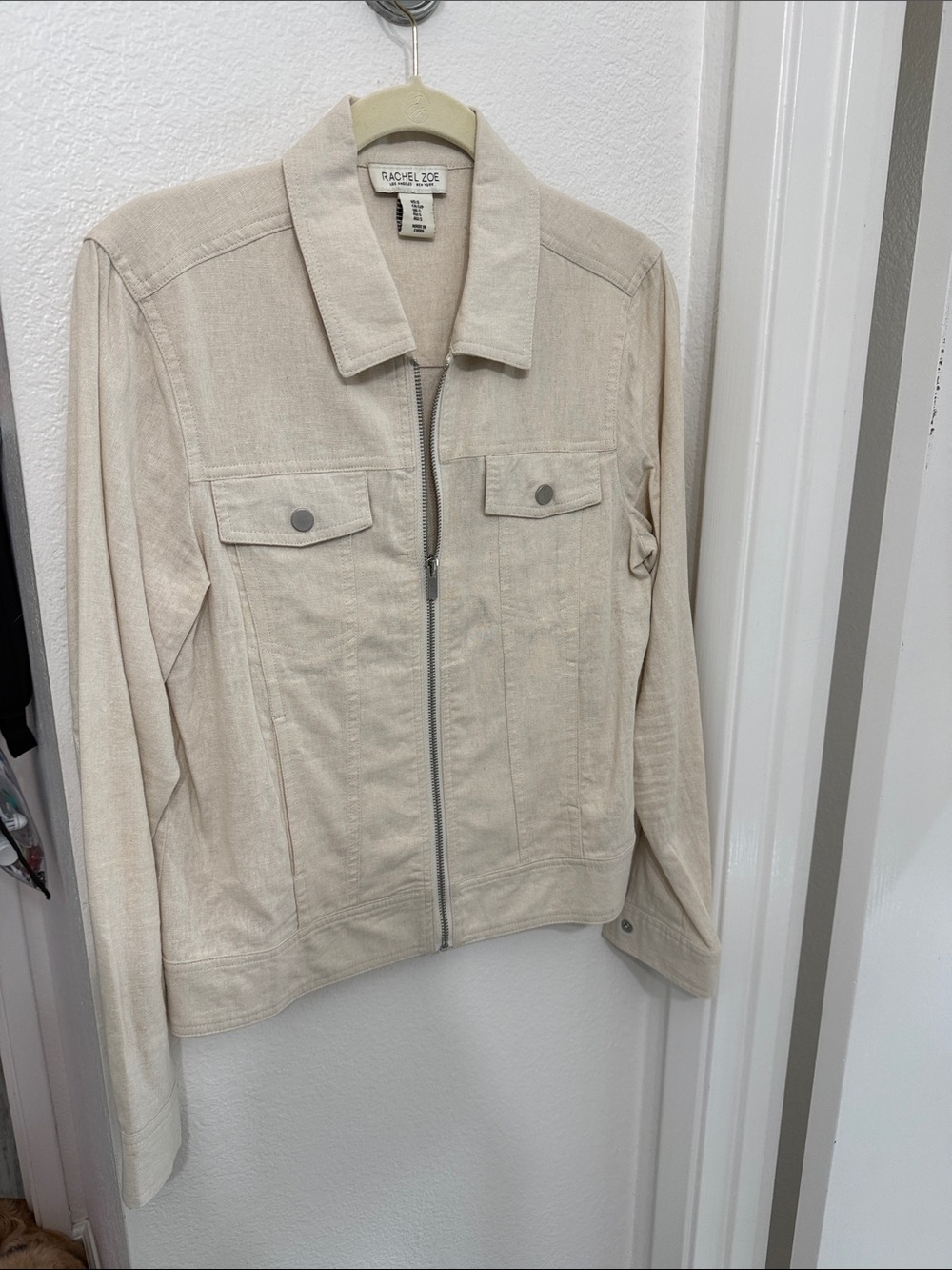 Rachel Zoe Cream Zip-Front Women's Linen Jacket